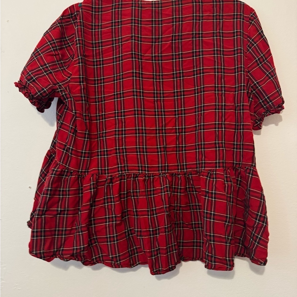 🎉Red Tartan Button Down Plaid Women's Top - Picture 2 of 2